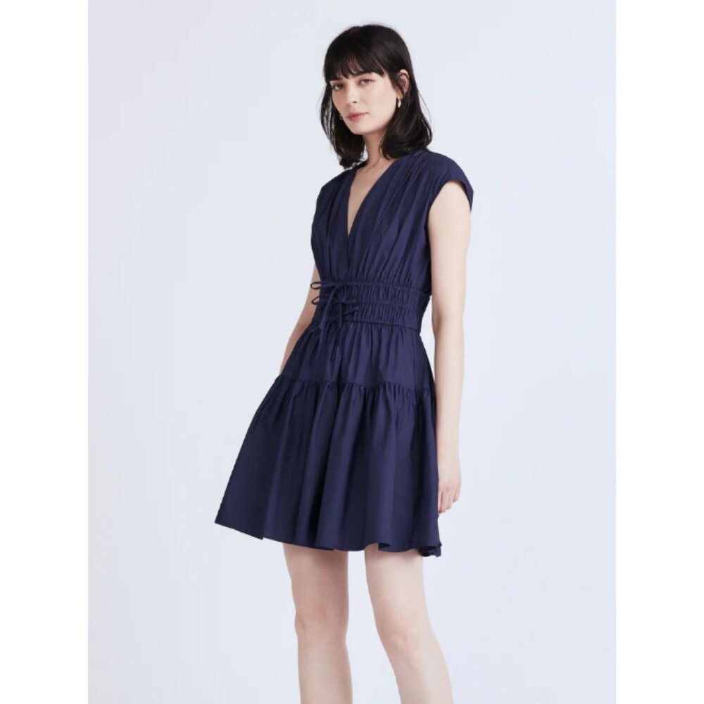 Derek Lam 10 Crosby Tora Cotton Navy Shirred Mini-dress sz Small Worn 2x